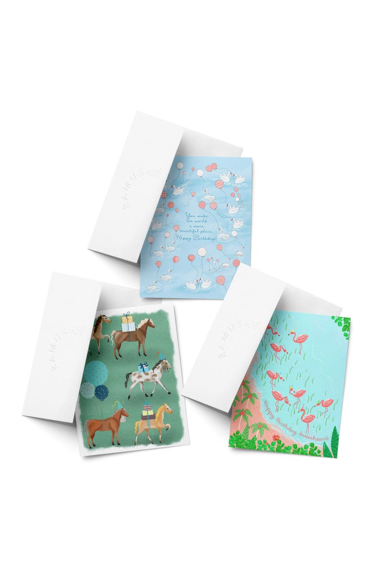 Birthday Greeting Card Pack Sets (3 ct, Assorted) Horse Party, Swans, Flamingo Party, Main, color, Multi-Pack