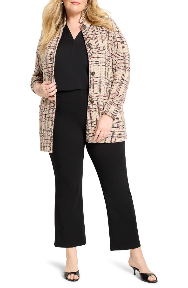 NIC+ZOE Stitchy Plaid Cotton Knit Blazer, Alternate, color, Neutral Multi