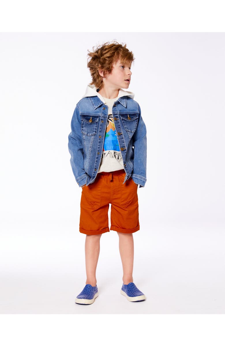 Deux par Deux Little Boy's Denim Jacket With French Terry Hood White And Denim Blue, Alternate, color, 
