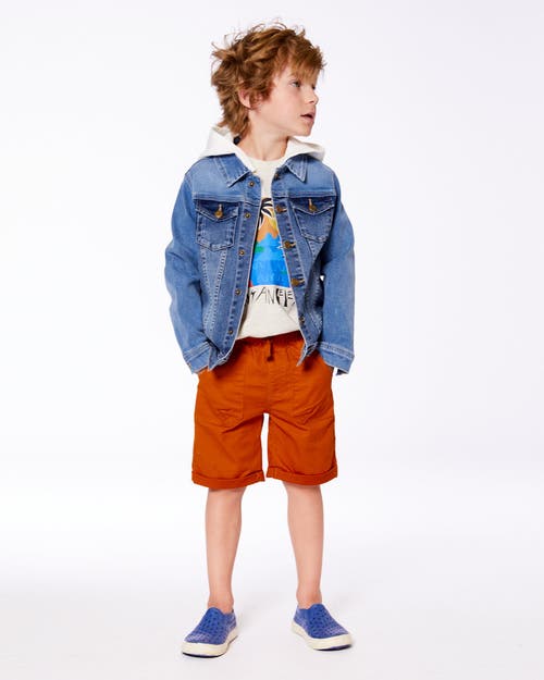 Deux Par Deux Little Boy's Denim Jacket With French Terry Hood White And Denim Blue In White And Denim Blue