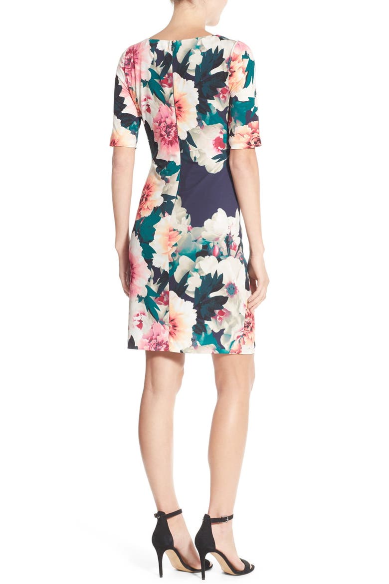 'Exploding' Floral Print Jersey Sheath Dress, Alternate, color, NAVY/ GREEN/ PINK