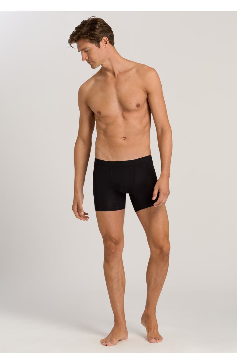 Hanro Cotton Essentials Cotton Long Boxer Brief, Alternate, color, All Black