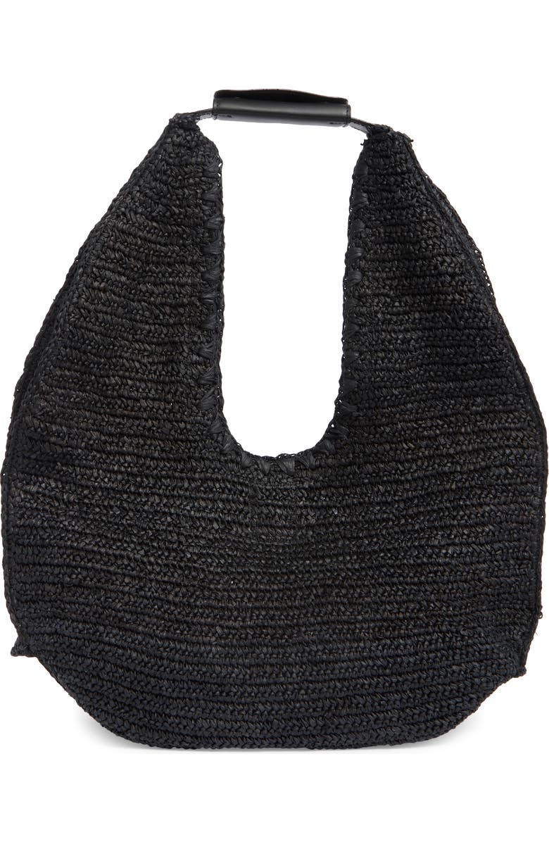 BCBG Woven Raffia Shoulder Bag, Alternate, color, Black