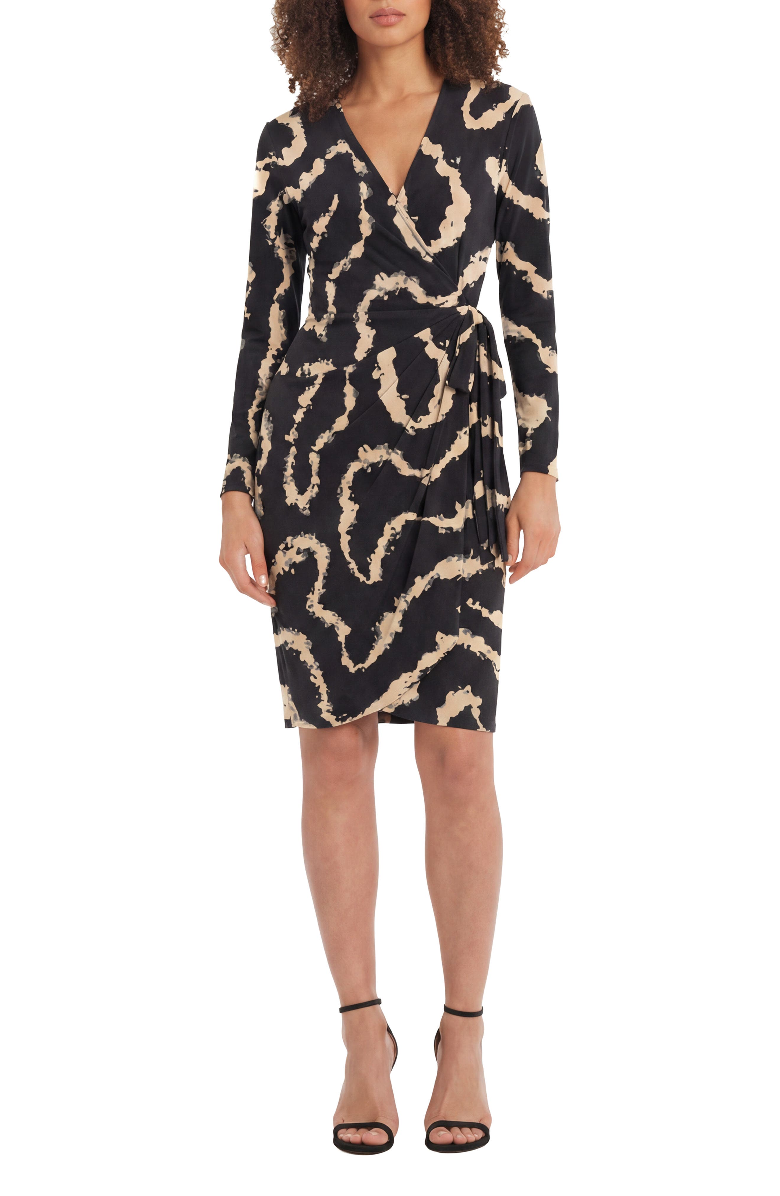 Printed Long Sleeve Wrap Dress