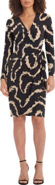 Maggy London Printed Long Sleeve Wrap Dress