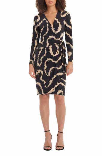 Printed Long Sleeve Wrap Dress