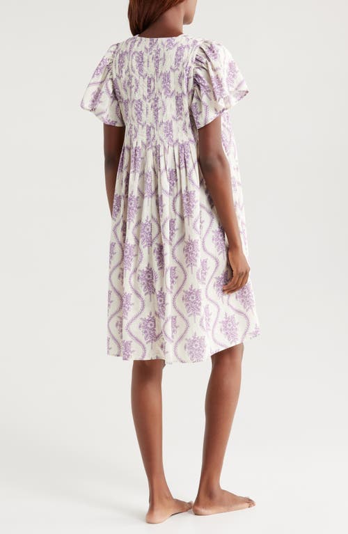 Desmond & Dempsey Pleated Flutter Sleeve Cotton Nightgown