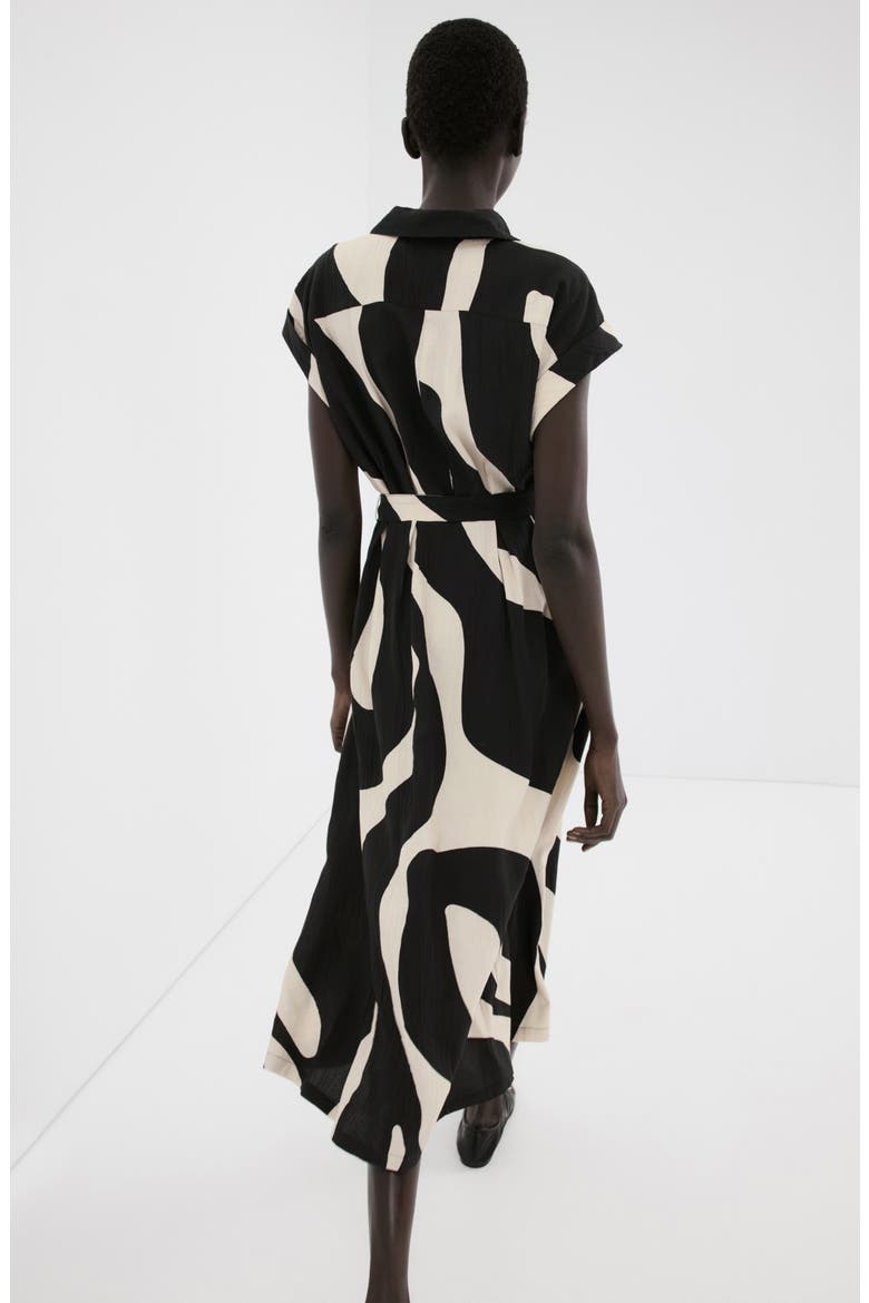 Abstract Print Belted Shirtdress, Alternate, color, BLACK