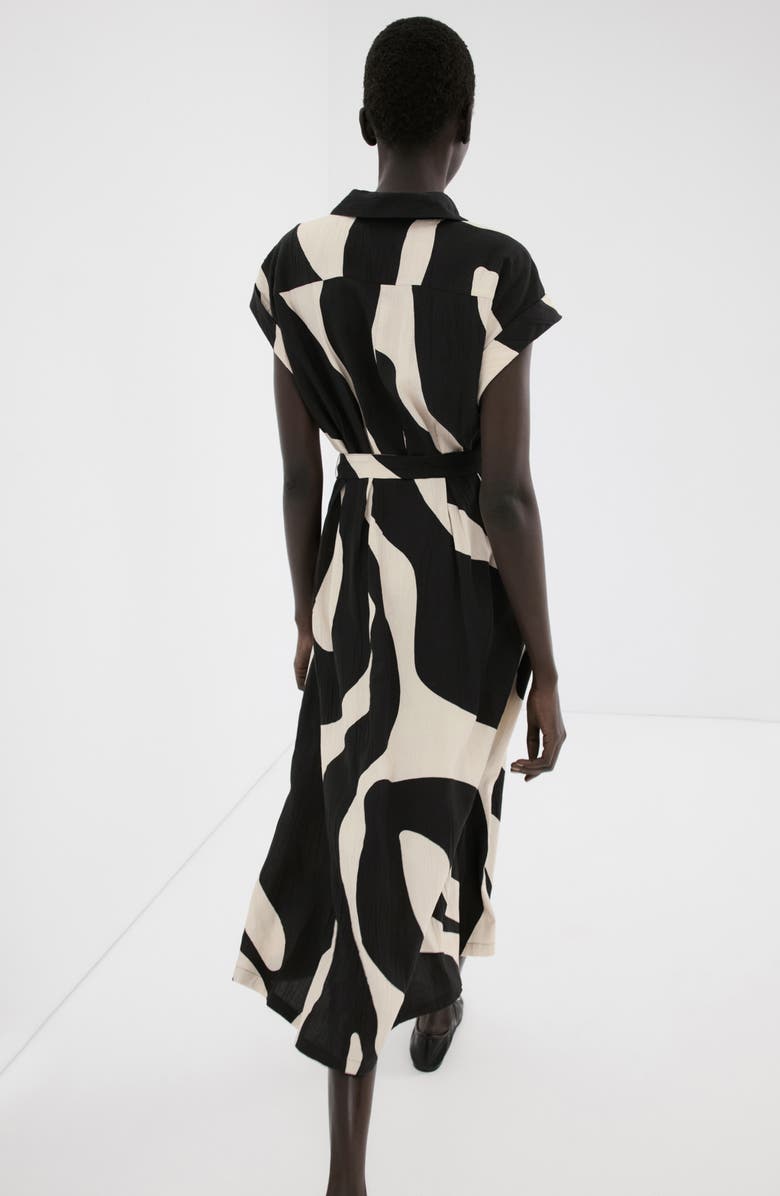 MANGO Abstract Print Belted Shirtdress, Alternate, color, Black