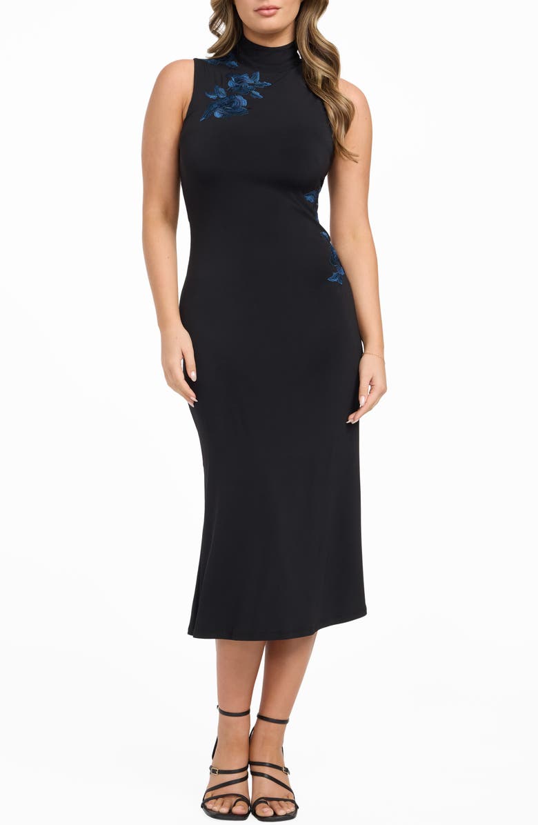 GUESS McKenzie Sleeveless Mock Neck Midi Dress, Main, color, Jblack-Black