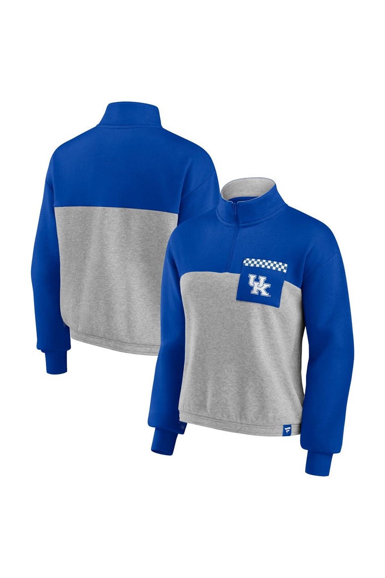 Women's Fanatics Branded Royal/Heathered Gray Kentucky Wildcats Sideline to Sideline Colorblock Quarter-Zip Jacket, Main, color, Royal