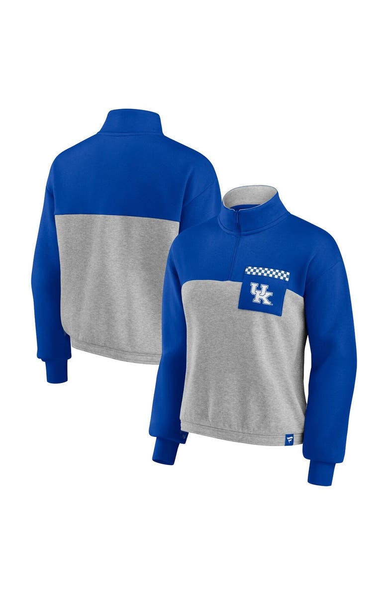 FANATICS Women's Fanatics Branded Royal/Heathered Gray Kentucky Wildcats Sideline to Sideline Colorblock Quarter-Zip Jacket, Main, color,