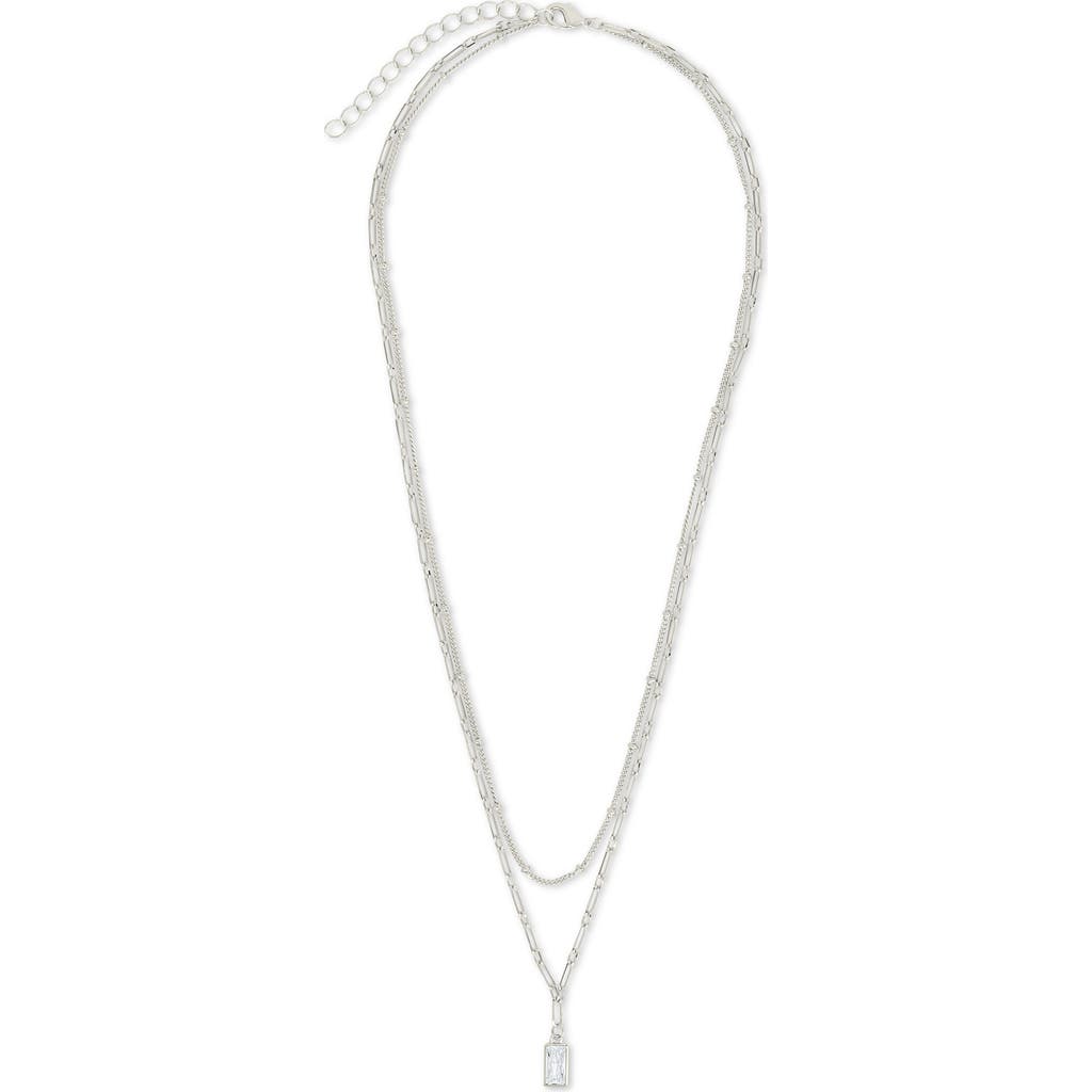 Sterling Forever Jodie Cubic Zirconia Pendant Layered Necklace In Silver