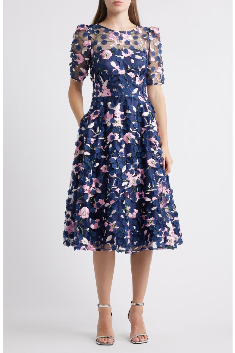 eliza j floral long sleeve midi dress Eliza J Floral Print Midi Dress In Green - 50% Off