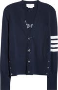 Thom Browne Holidays Classic 4-Bar Virgin Wool V-Neck Cardigan