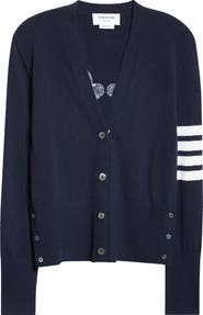 Thom Browne Holidays Classic 4-Bar Virgin Wool V-Neck Cardigan