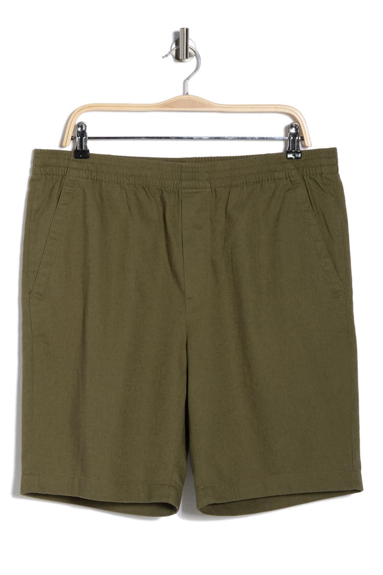 Linen & Cotton Pull-On Shorts, Alternate, color, OLIVE GREEN