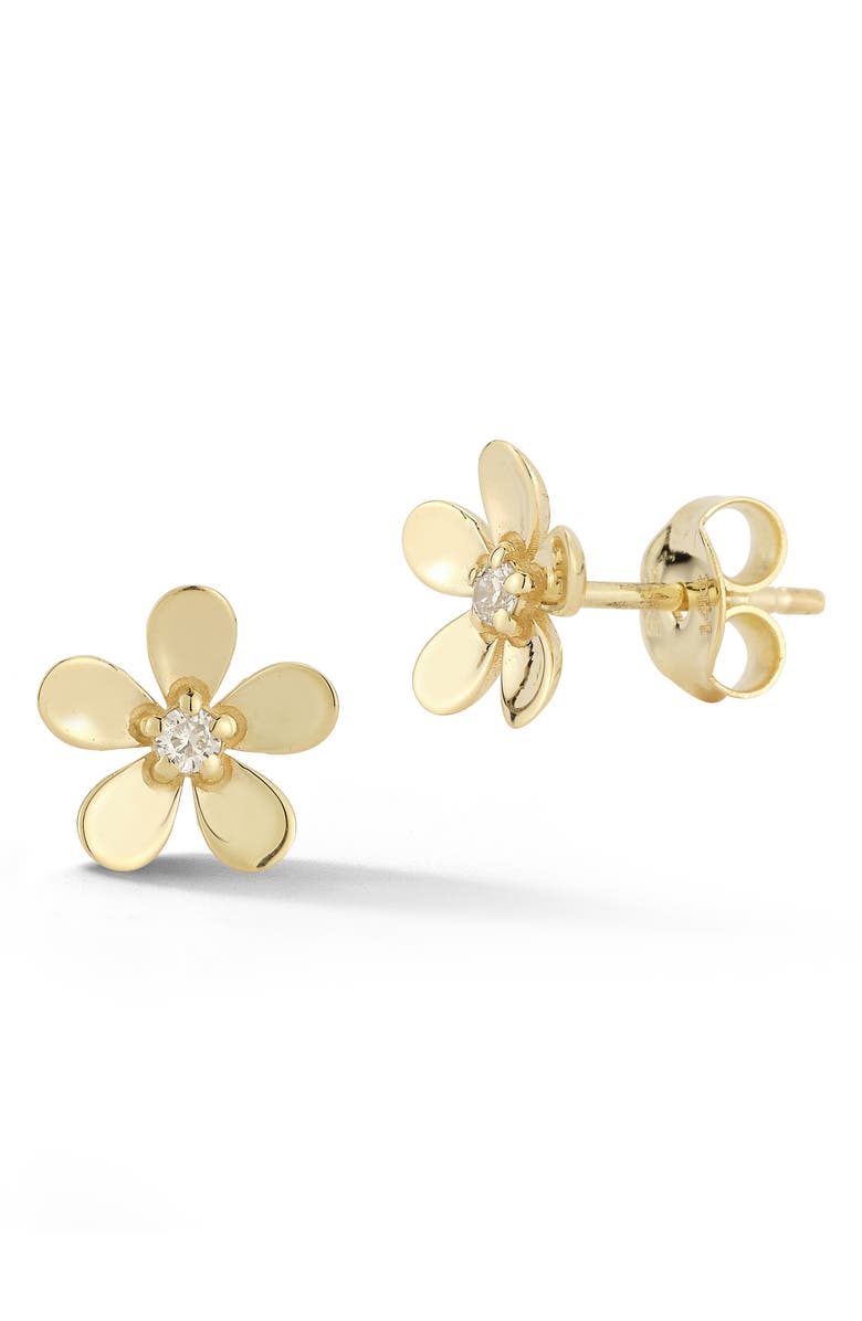 Ember Fine Jewelry 14K Yellow Gold Diamond Flower Stud Earrings, Main, color, Gold