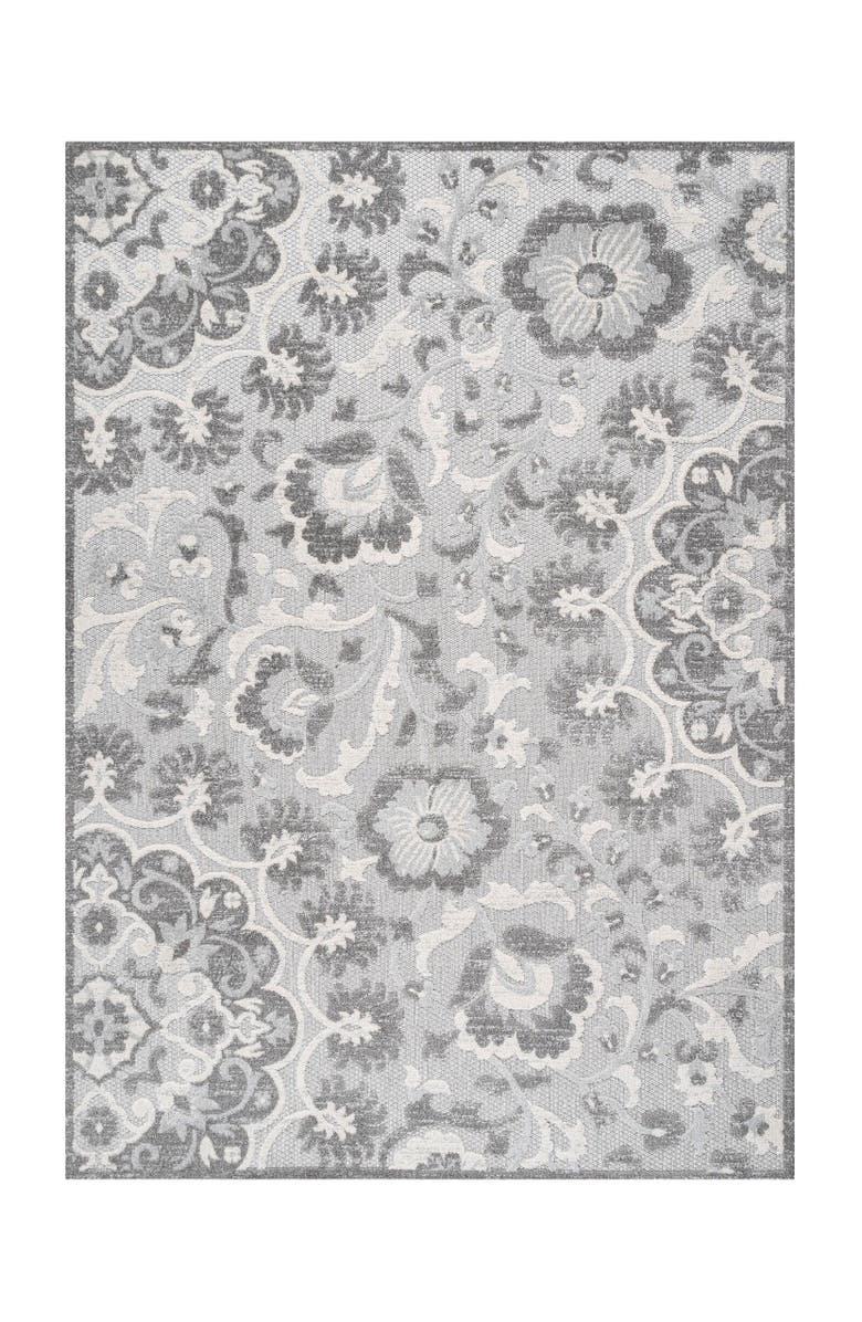 JONATHAN Y Lucena Modern Medallion High-Low Indoor/Outdoor Area Rug, Main, color, Light Gray/Ivory