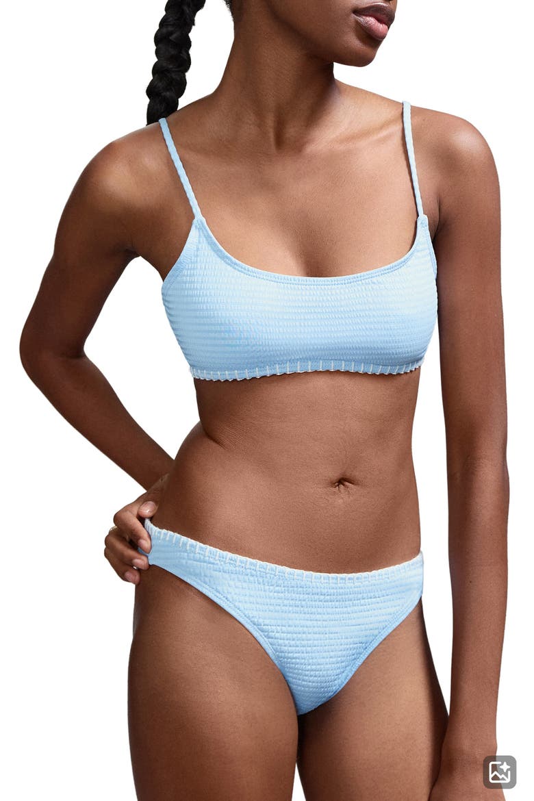 Embroidered Trim Smocked Two-Piece Swimsuit, Main, color, BLUE