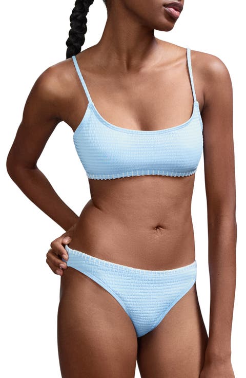 Embroidered Trim Smocked Two-Piece Swimsuit