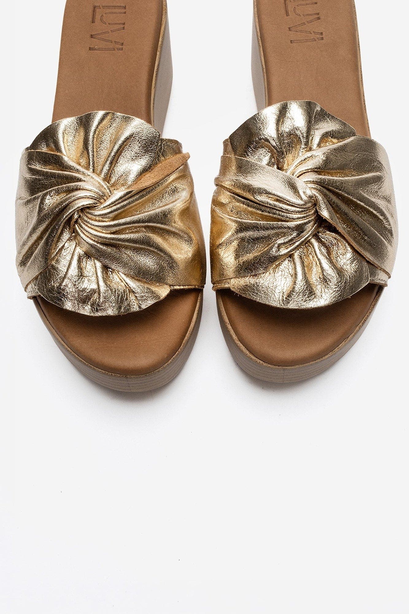 Syndra Bow Wedge Leather Sandal, Alternate, color, Gold Leather