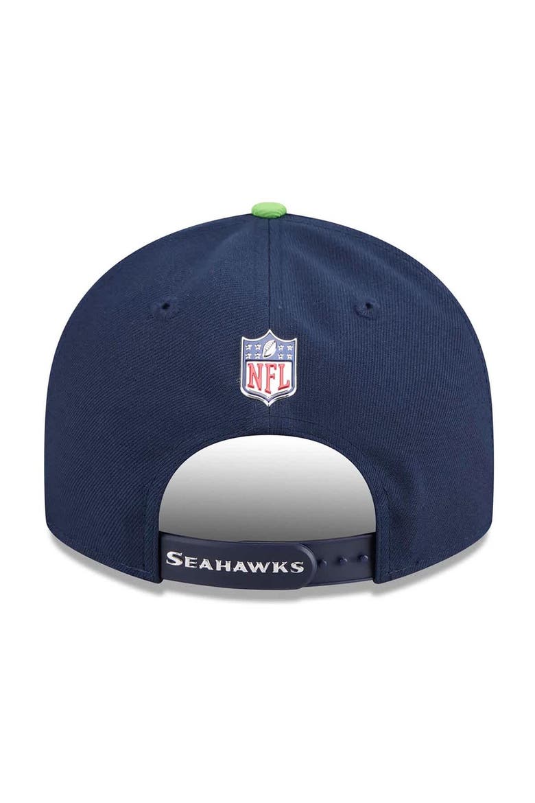Men's New Era  College Navy/Neon Green Seattle Seahawks 2026 NFL Draft On Stage Pre-Curved 9FIFTY Snapback Hat, Alternate, color, College Navy