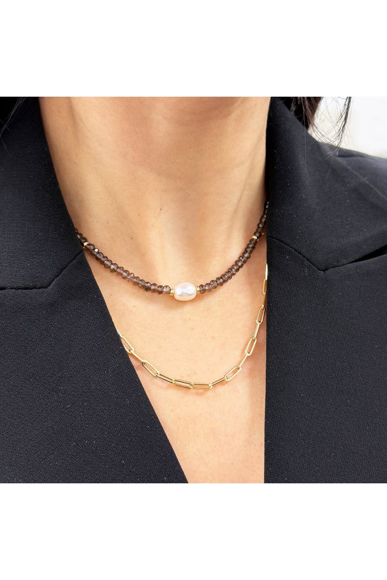 Smoky Quartz Bead Pearl Necklace, Alternate, color, Smoky Quartz