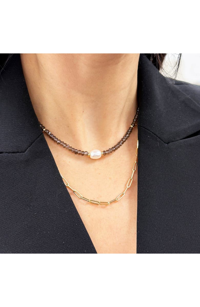 The Lovery Fine Jewelry Smoky Quartz Bead Pearl Necklace, Alternate, color, Smoky Quartz