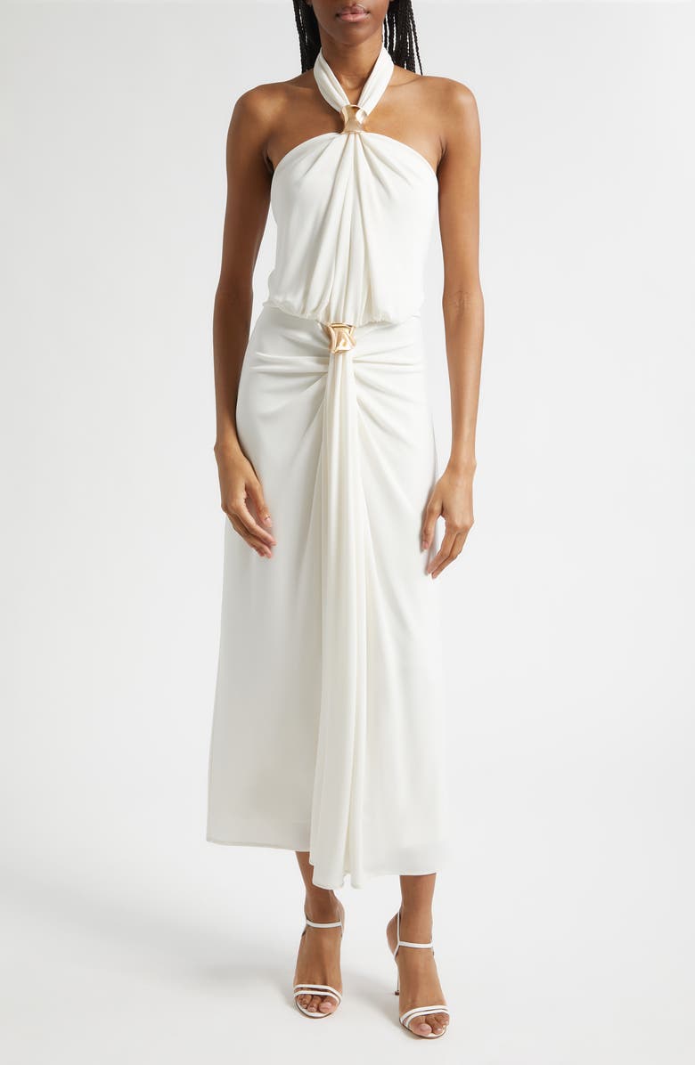 Cinq à Sept Kaily Bqangle Detail Halter Neck Dress, Main, color, Ivory