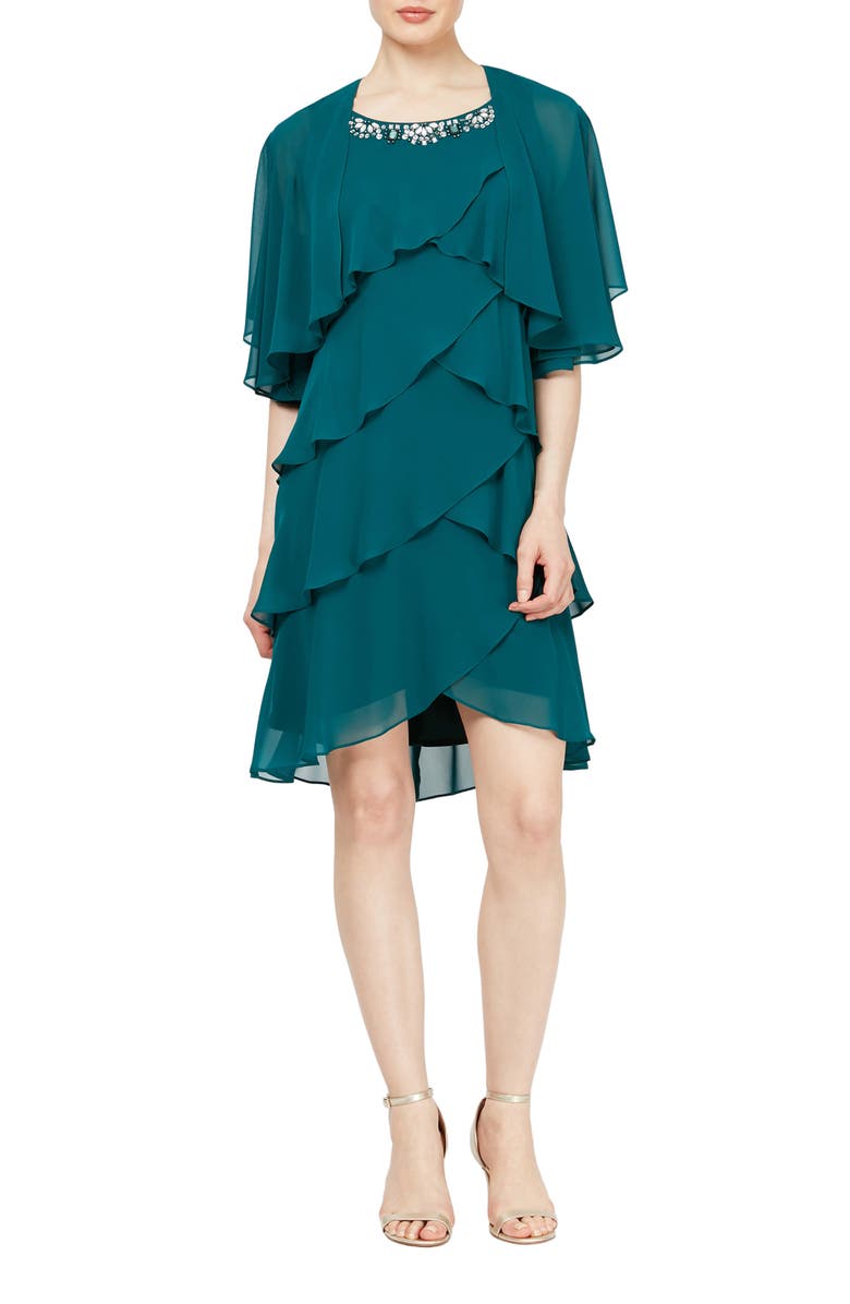 SL FASHIONS Chiffon Tier Jacket & Dress Set, Main, color,