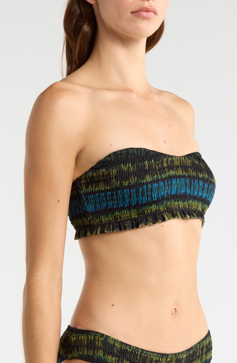 Ulla Johnson Marseille Tie Dye Smocked Bikini Top, Alternate, color, Lagoon