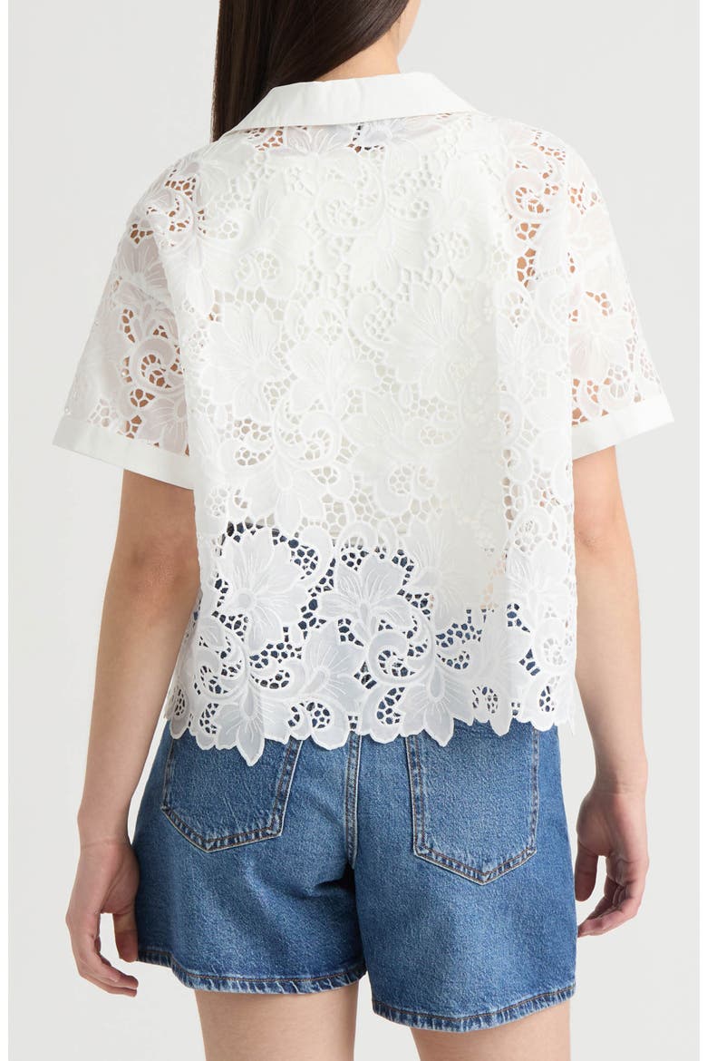 Sheer Cotton Lace Camp Shirt, Alternate, color, WHITE