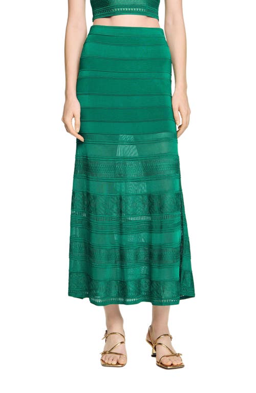 Sandro Womens High-rise Decorative-stitch Knitted Midi Skirt In Emeuraude Green