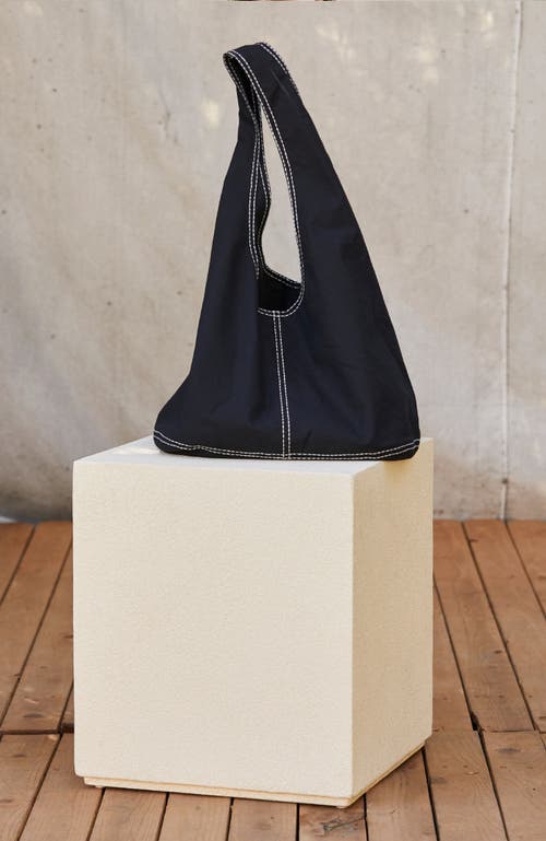 Shop Crescent Contrast Stitch Hobo Bag In Black