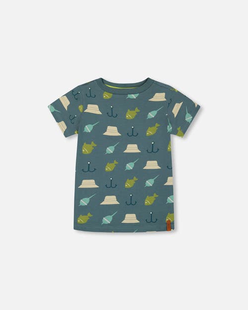 Deux Par Deux Little Boy's Printed Organic Cotton Tee Teal And Peach In Teal And Peach