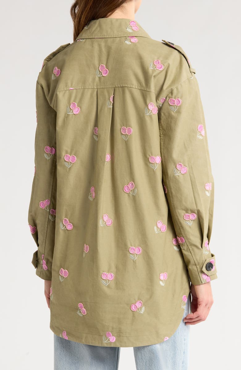 Avec Les Filles Cherry Embroidered Utility Jacket, Alternate, color, Moss/ Pink Cherry