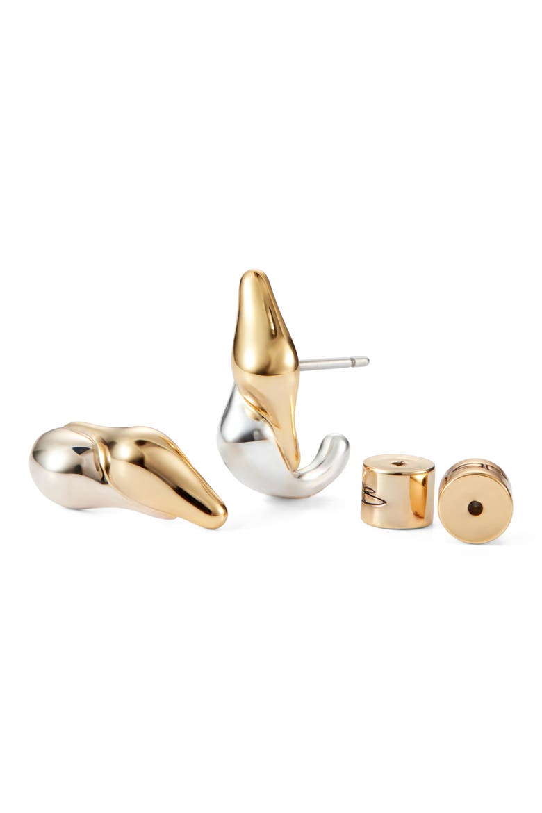 Egret Huggie Earrings, Alternate, color, TWO-TONE