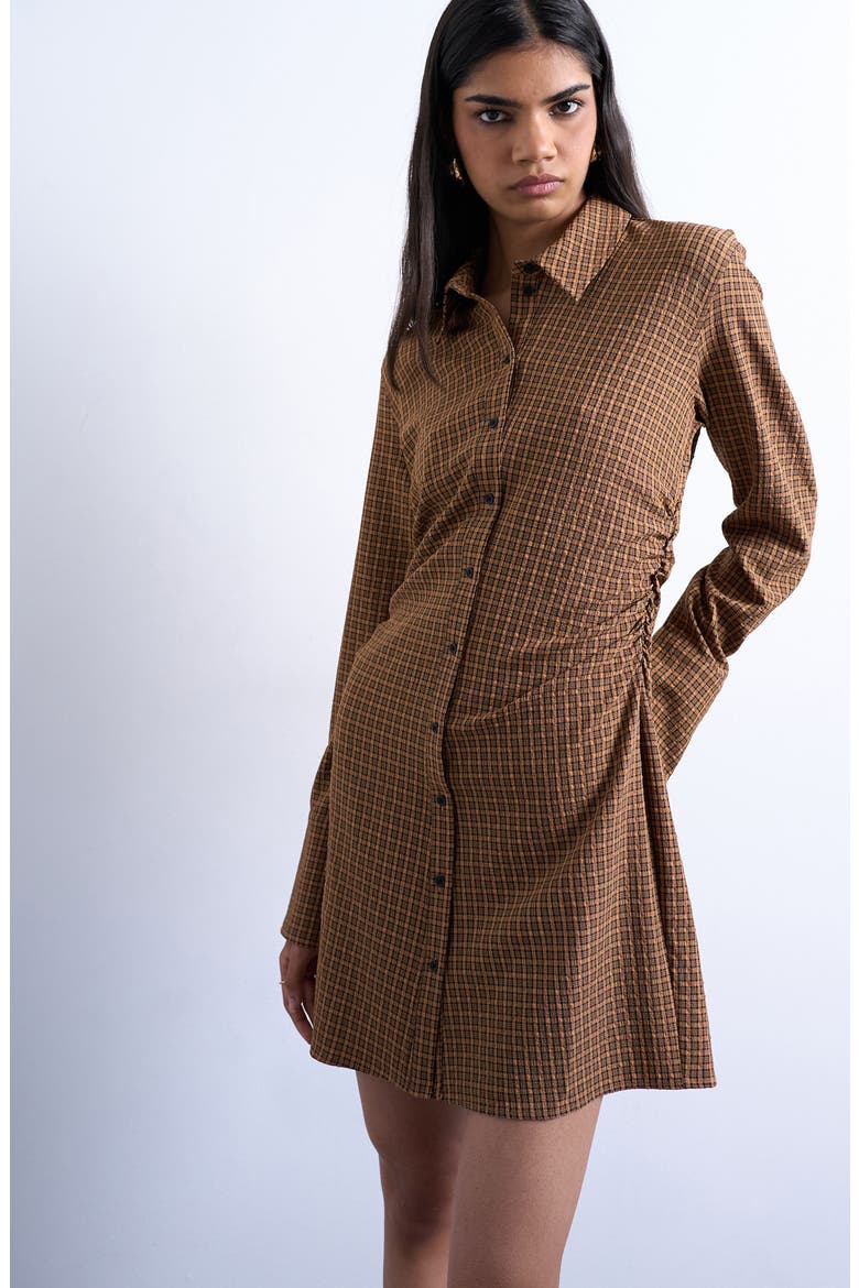 Long Sleeve Ruched Shirtdress, Alternate, color, BROWN