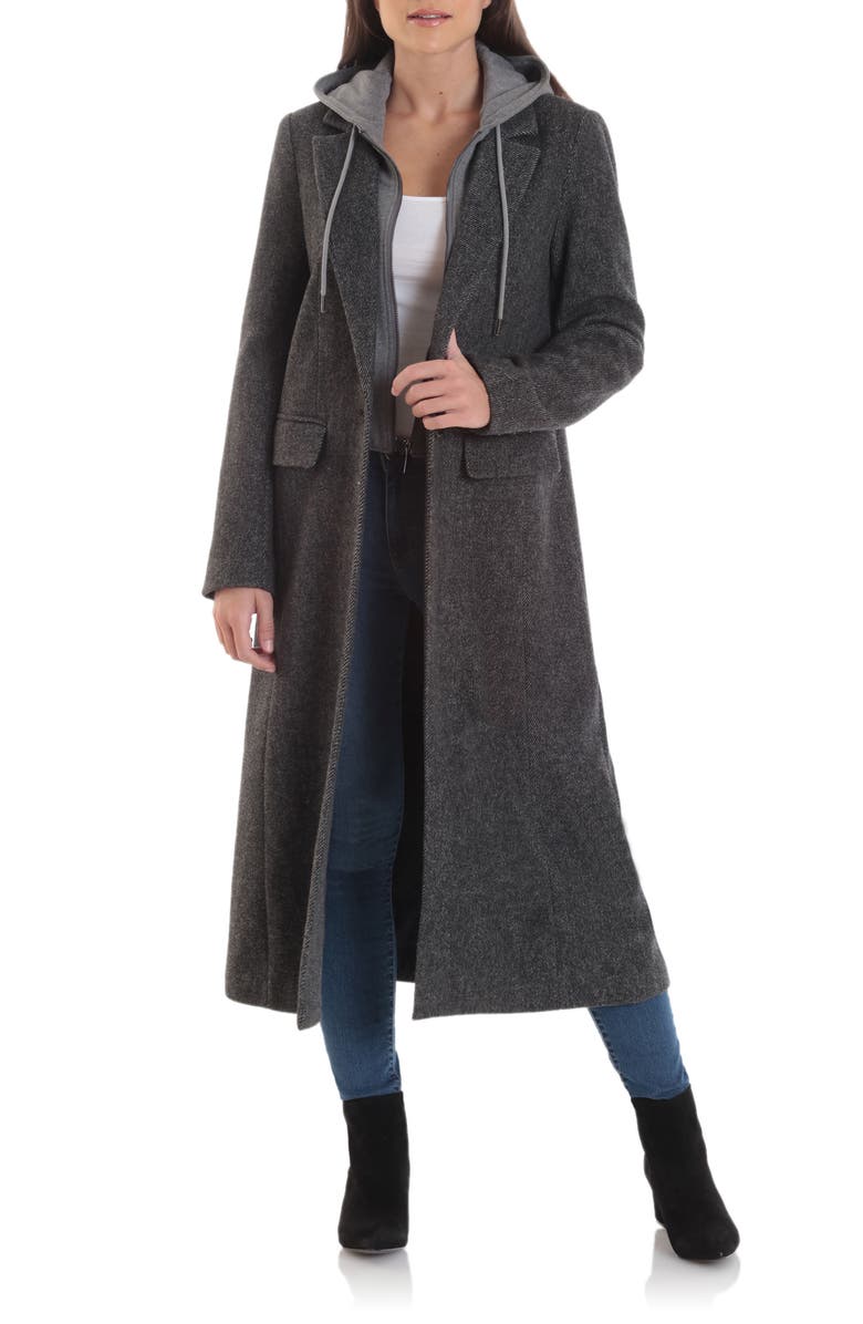 Avec Les Filles Moto Wool Blend Coat with Removable Hooded Bib, Alternate, color, 