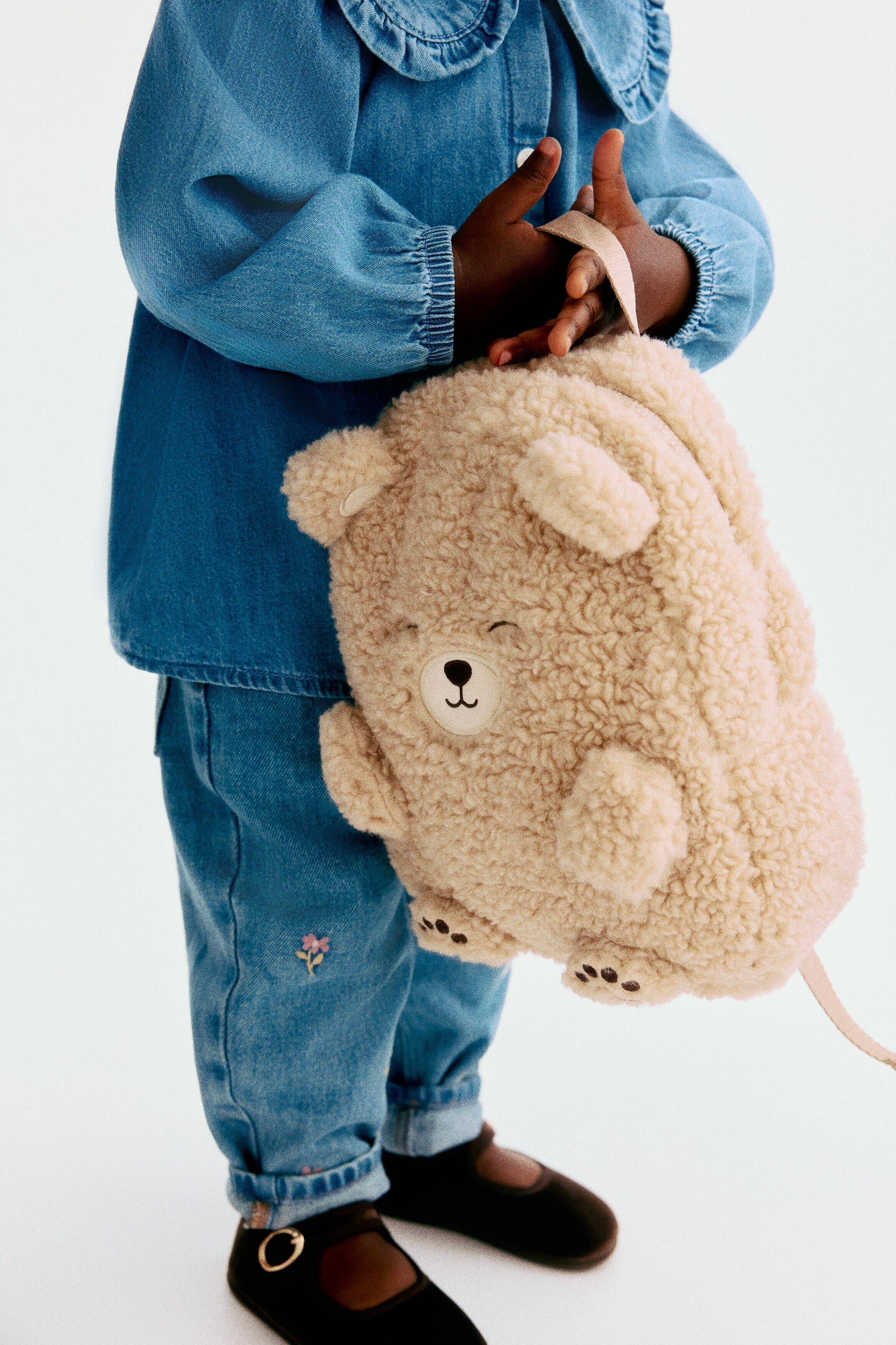 Fleece Backpack, Alternate, color, Beige/teddy bear