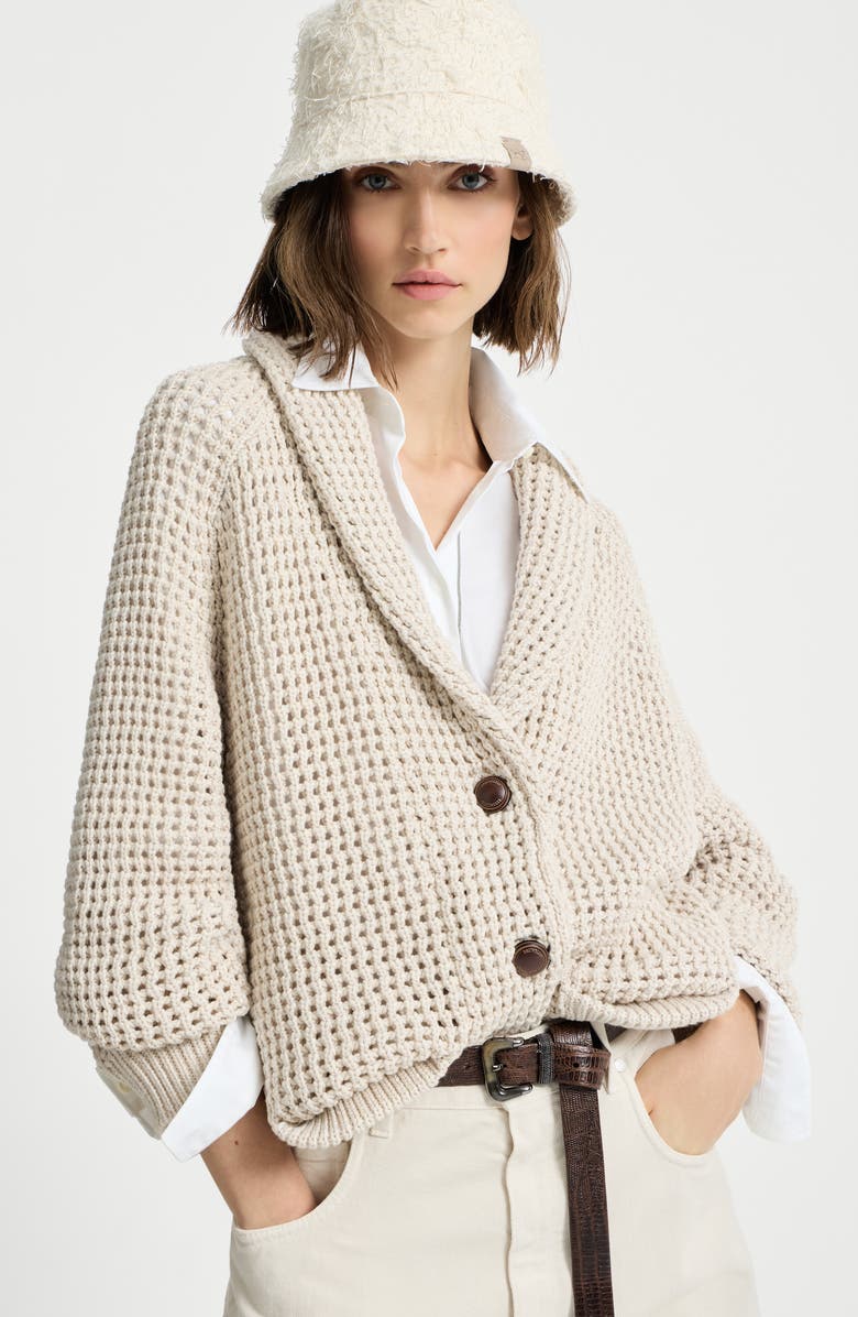 Brunello Cucinelli Net cardigan, Alternate, color, Oat