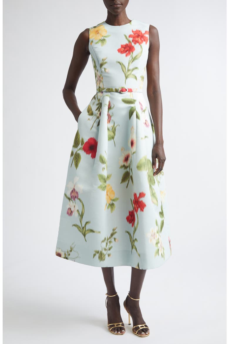 Chiné Dominican Floral Faille Midi Dress, Main, color, SALTWATER MULTI