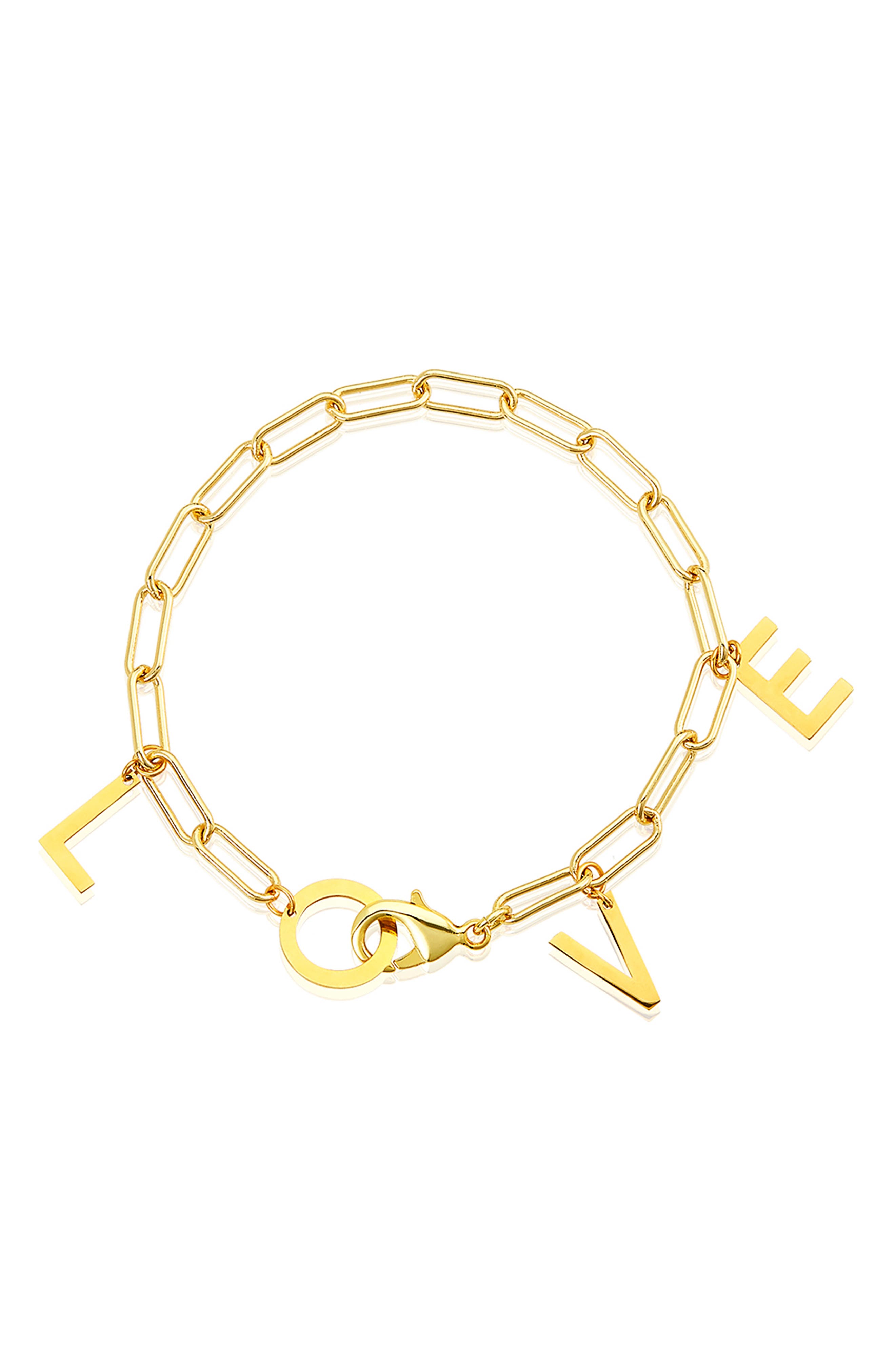 Adornia Gold Vermeil 'Love' Paper Clip Chain Charm Bracelet (Women ...