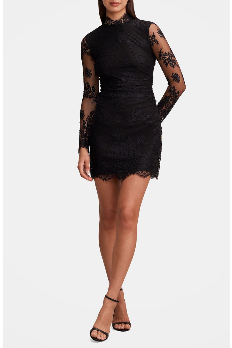 Catalina Lace Long Sleeve Minidress, Main, color, BLACK