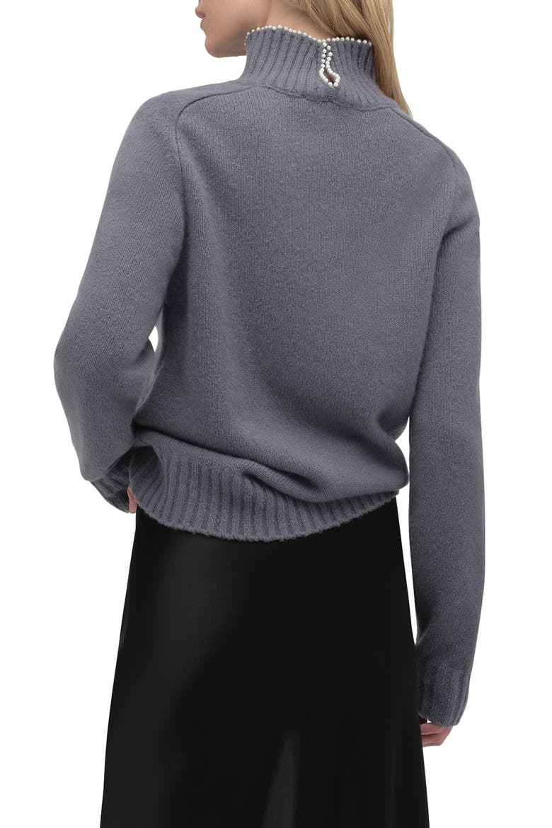 The Duchess Faux Pearl Embellished Wool Blend Turtleneck Sweater, Alternate, color, CHARCOAL