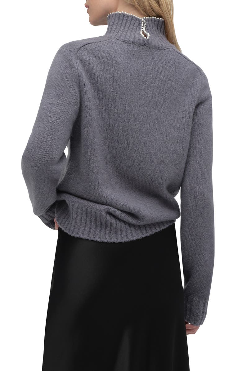 Favorite Daughter The Duchess Faux Pearl Embellished Wool Blend Turtleneck Sweater, Alternate, color, Charcoal