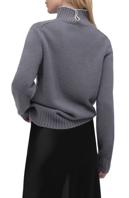 Favorite Daughter The Duchess Faux Pearl Embellished Wool Blend Turtleneck Sweater In Gray