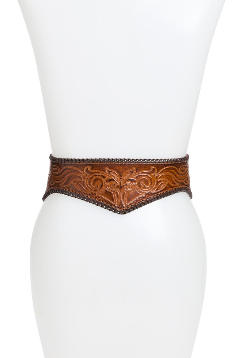 x Stetson The Tooled Corset Belt, Alternate, color, BURNISHED BROWN
