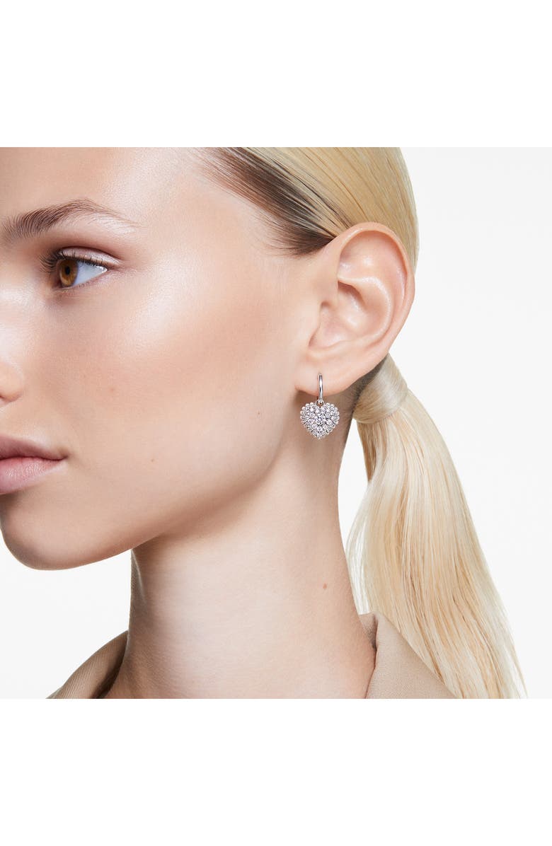 Swarovski Idyllia Crystal, Faux Pearl & Cubic Zirconia Heart Pendant Huggie Hoop Earrings, Alternate, color, White/ Silver